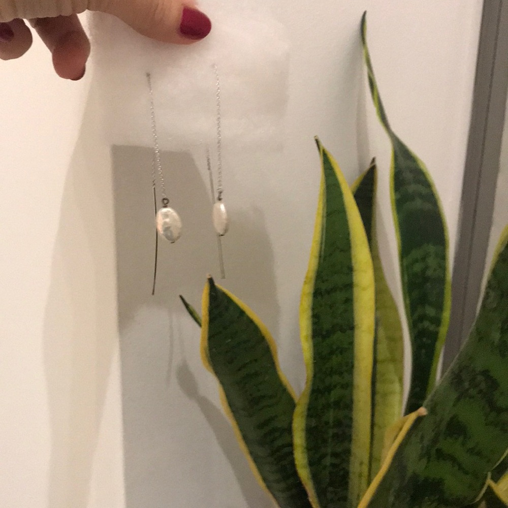 Silver threader chain stick earrings